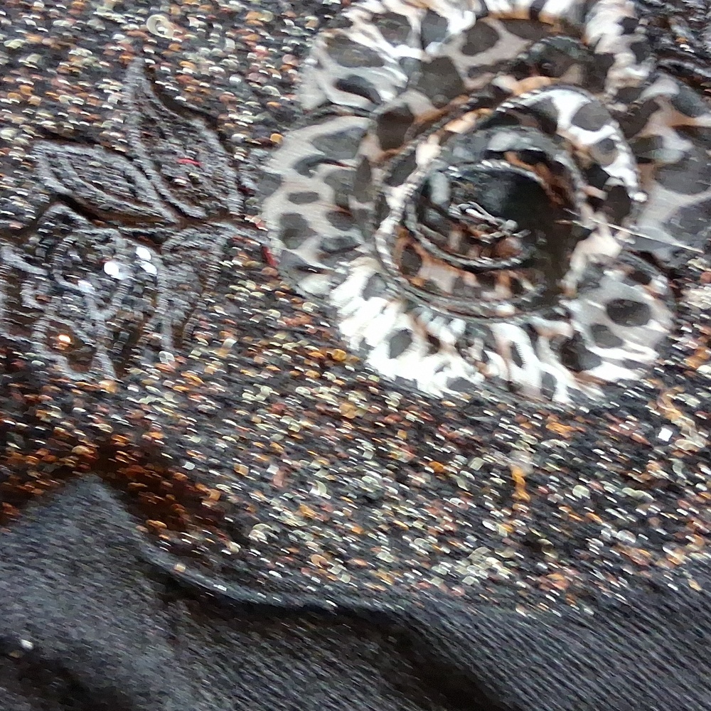 Forla Paris Cardigan Fur  Whimsical Leopard Print Seqin Floral M - Picture 14 of 14